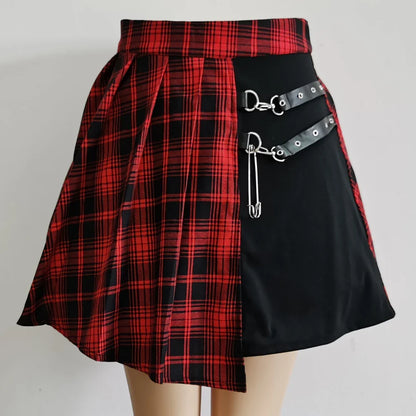 eybag Womens Harajuku Punk Irregular Mini Pleated Skater Skirt Asymmetric Cutout High Waist Hip Hop Clubwear Gothic Harajuku Skirt