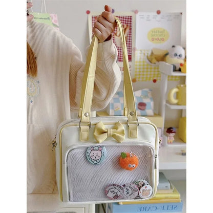 eybag Tote Handbags Women Ita Bag JK Girl Japanese Style Kawaii PU Leather Itabag Women Transparent Pocket Bowknot Lolita Shoulder Bag