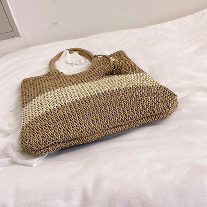 eybag Square Straw Beach Bag Handmade Woven Shoulder Bag Women Raffia Shopper Travel Bag Bohemian Summer Vacation Casual Handbag Totes