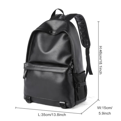 eybag Black Leather Backpack for Men Business Travel Waterproof Daypack PU 16 inch Laptop Backpack