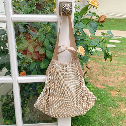 eybag Fashion Design Stitching Design Woven Net Bag for Women Handbag  Large Capacity Casual Ladies Shoulder Bag Big Totes