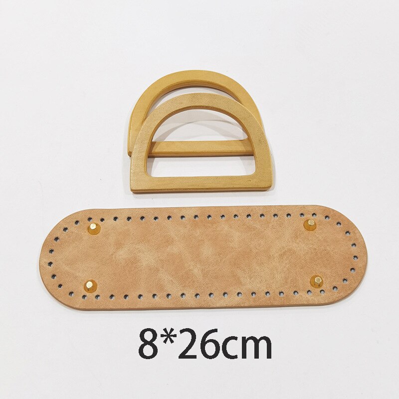 eybag 1Set  New Wooden Handles with Leather Bag Bottom Handmade Material Woven-bag Handbags Knit Bags DIY Sewing Accessories