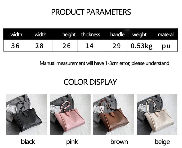 Lkblock New Retro Handbag for Women Large Capacity Soft Pu Leather Single Shoulder Bag Autumn Winter Ladies Casual Tote Bags