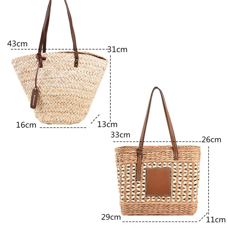 eybag 2023 Summer Straw Beach Basket Bag Fashion Women Rattan Shoulder Bag Large Capacity Woven Hand-made Handbag Female Purse Totes