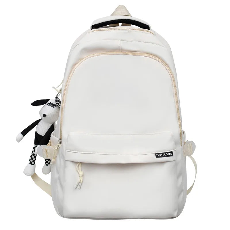 eybag New Solid Color Waterproof Nylon Women Backpack White Cute Students Bag Black Boy's School Bag For Teenage Girls Travel Knapsack