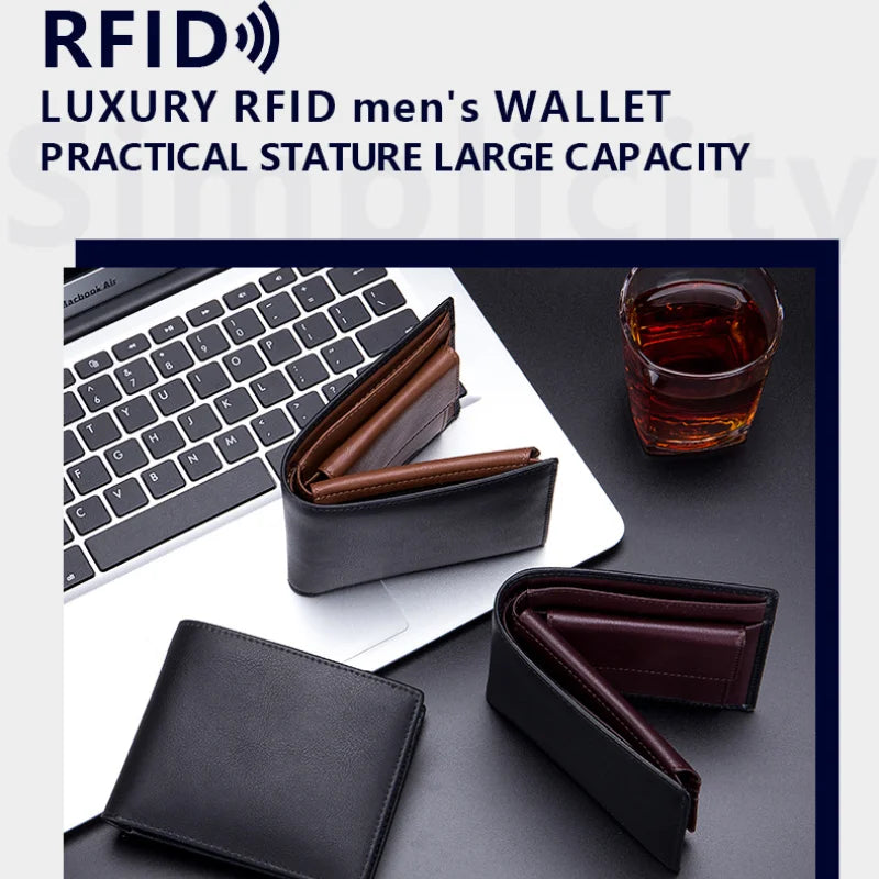 eybag Genuine Cowhide Leather Men Short Wallet RFID Blocking Card Holder Coin Pocket Purse Best Gift for Boyfriend Husband Father