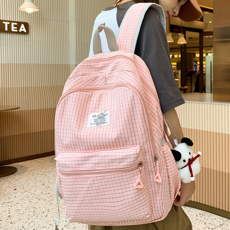 eybag Cute Girls Plaid Backpack Women Large Capacity Simple School Bags for Teens Female Korean Harajuku School Student Bookbag Ladies