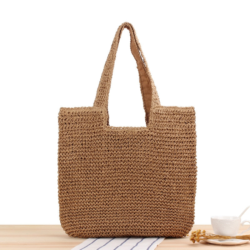 Lkblock Fashion Straw Women Shoulder Bags Paper Woven Female Handbags Large Capacity Summer Beach Straw Bags Casual Tote Purses