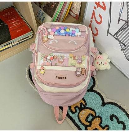 eybag New Multi-pocket Pink Kawaii Girls School Backpack For Teenager Female Book Schoolbag Women Transparent PVC  Nylon Mochila