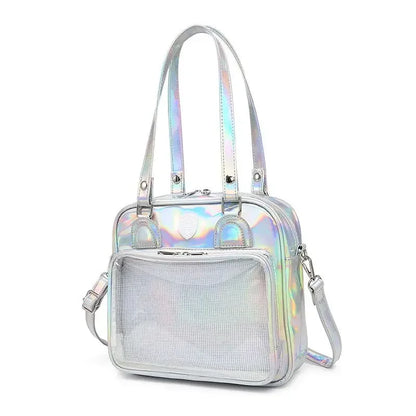 eybag Japanese Preppy Style Kawaii Square PU Tote Shoulder Bag School Commuter JK Girl Uniform Transparent Crossbody Bag Women Handbag