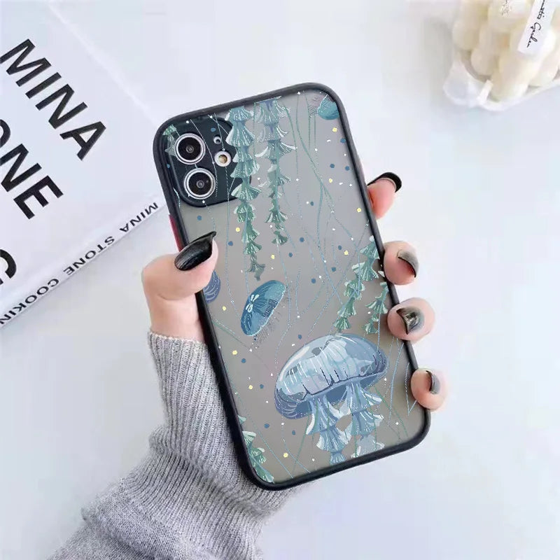 eybag Cute Cartoon Jellyfishes Phone Case for iPhone 7 8 Plus SE2 X XR XS MAX 12 13 mini 14 11 15 Pro Max Matte Shockproof back Cover