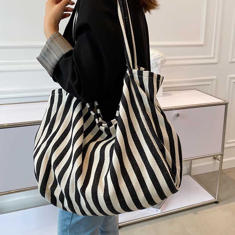 eybag Women's Tote Bag Striped Canvas Casual Handbags for Women Simple Shopping Large Capacity Woman Shopper School Shoulder Bag