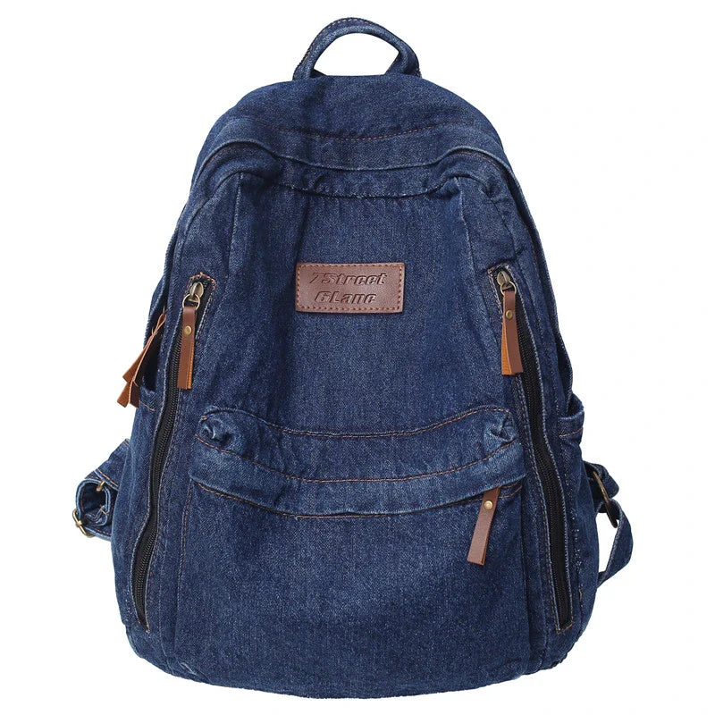 eybag Multi Pocket Fashion Denim Women Backpack Male Female Laptop College Backpack Trendy Cool Girl Kawaii Travel Student School Bag