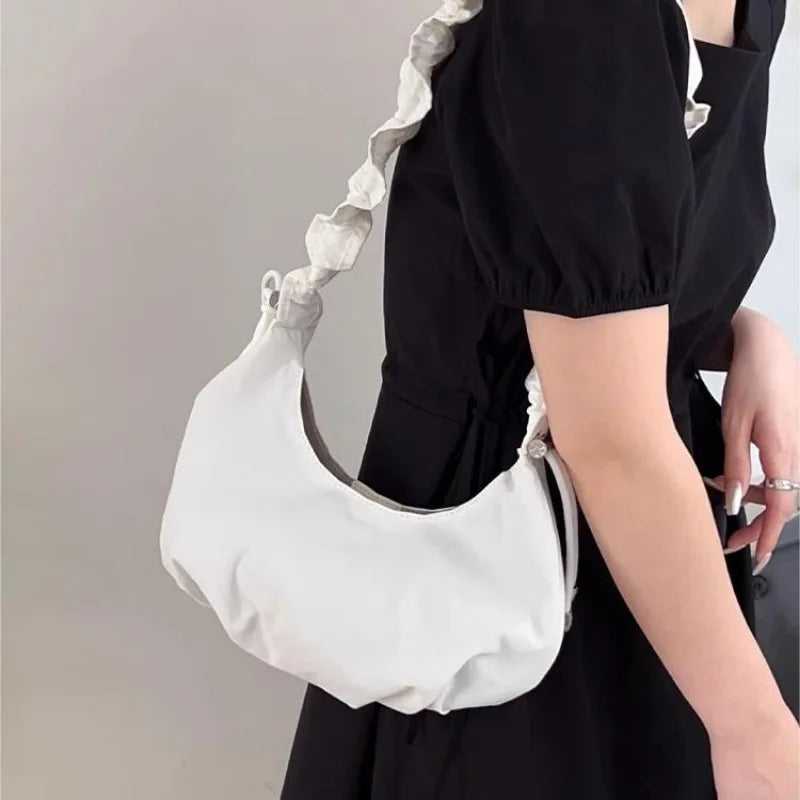 eybag Pink Fashion Womens Shoulder Bag Pleated Korean Style Solid Color Nylon Casual Hobos Bag Sweet Elegant Advanced Handbag