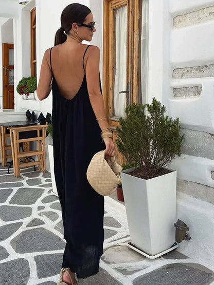 eybag Summer Women Sexy Backless Spaghetti Strap Dress Elegant Sleeveless Lace Up Casual Dresses 2024 New Lady Beach Vacation Robes