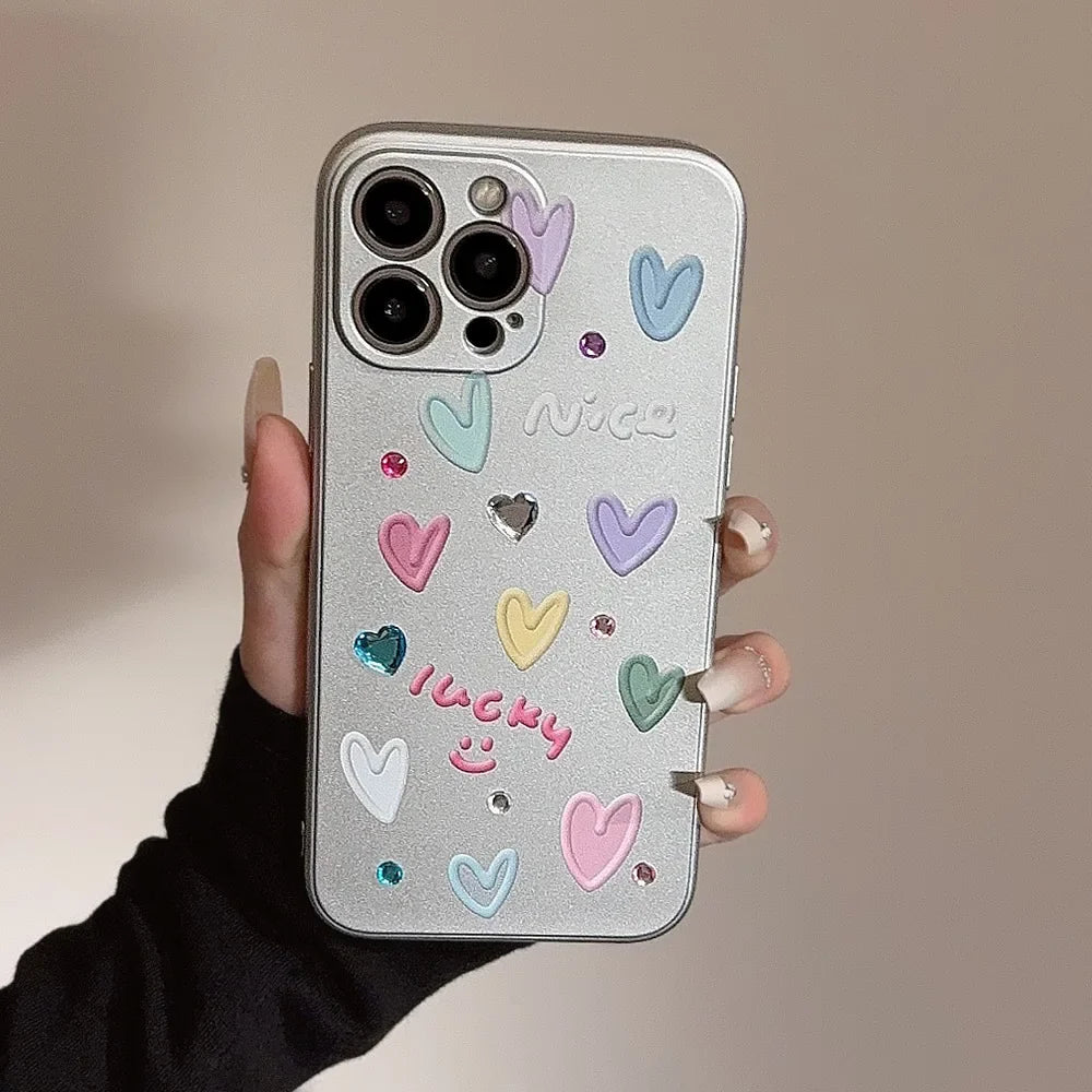 eybag Electroplated Heart Stickers Phone Case for IPhone 15 14 11 Pro Max Plus 13 12 Mini X XS Max XR 7 8 Plus SE Shockproof Cover