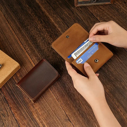 eybag Vintage Card Holder Men Genuine Leather Credit Card Holder Small Wallet Mini Purse for Men Money Bag ID Business Cards Holder