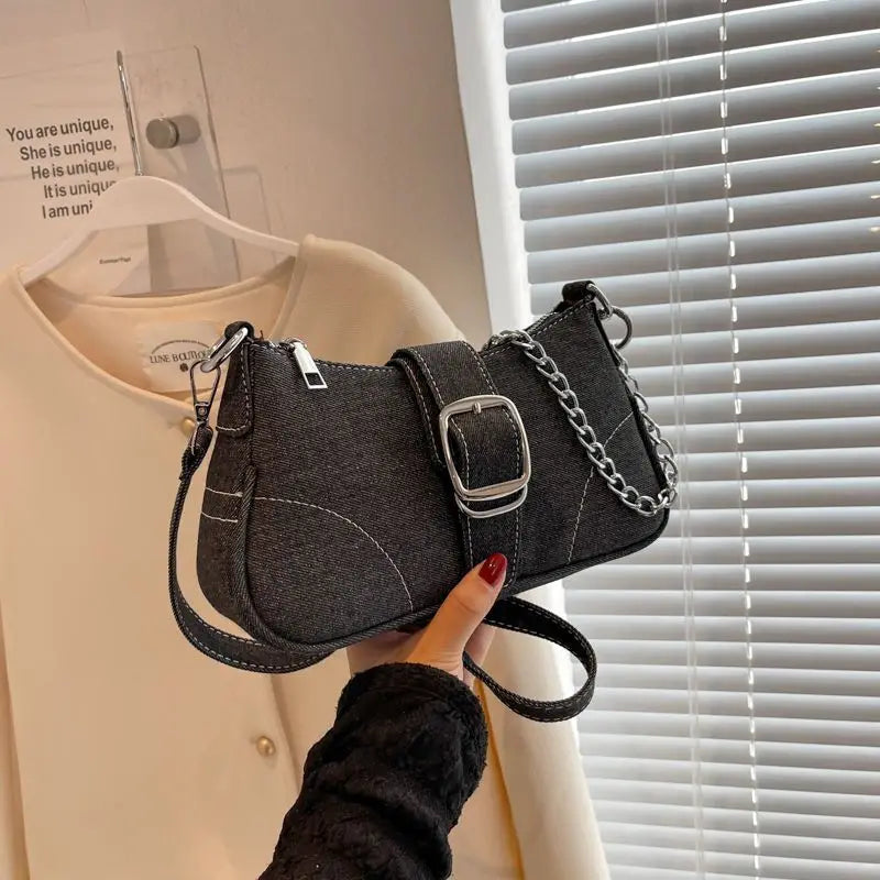 eybag Vintage Denim Women's Shoulder Bag Fashion Ladies Crossbody Bag Chain Small Armpit Bag Handbags Simple Female Underarm Bag Purse