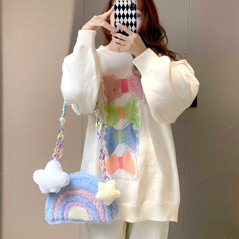 eybag Rainbow Plush Purses and Handbags for Women 2022 Shopper Acrylic Chain Cloud Pendant Cute Girls Pearl Wallet Shoulder Bag