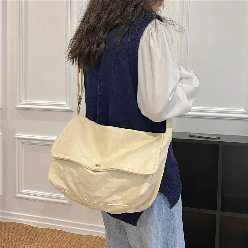 eybag Fashion Women Shoulder Messenger Bag Solid Simple Canvas Spring Shopping Bag Female Tote Crossbody Bag For Women Ladies Handbag