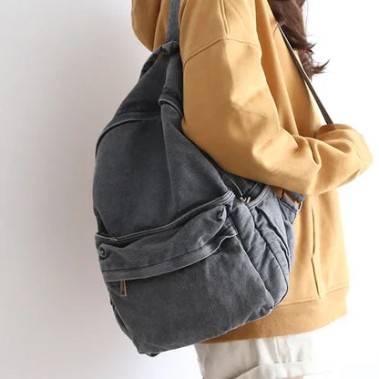 eybag Retro Distressed Canvas Gray Backpack Girl College Female Book Travel Backpacks Cool DenimLaptop Lady Student Ruckpack Bags