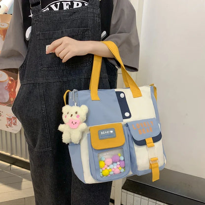 eybag Cute Shoulder Bags For Women Kawaii Girls Schoolbag Multi Pocket Nylon Crossbody Bag Female Large Capacity Messenger Bag