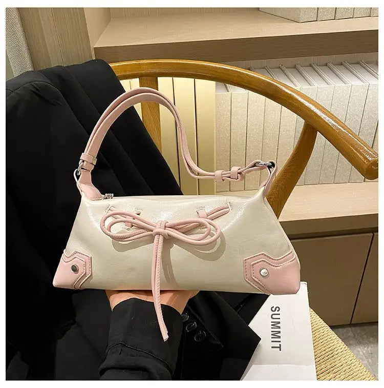 eybag Sweet Cool Bow Y2k Handbag Women Fairy Core Zipper Pu Leather Shoulder Bag Ladies Harajuku Silver Underarm Bags Purse