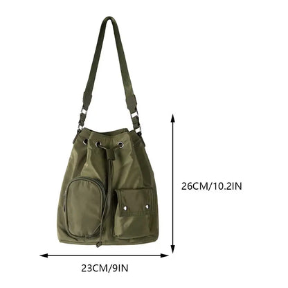 eybag Women Crossbody Bag Drawstring Nylon Ladies Bucket Bag Fashion Temperament Large Capacity Wear-resistant Travel Shoulder Bags