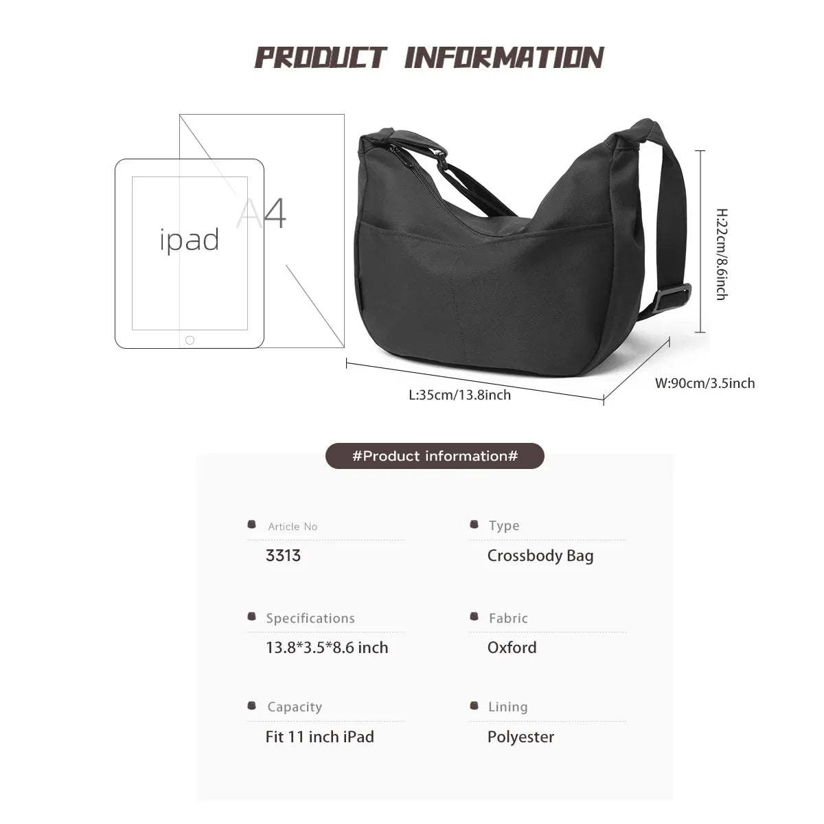 eybag Nylon Crescent Crossbody Bag for Women Sling Casual Dumpling Bag with Mini Pocket Simple Hobo Bag