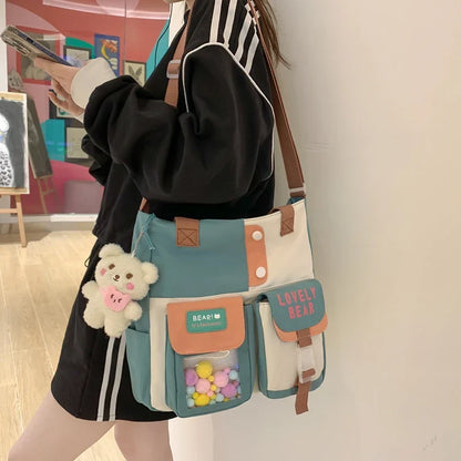 eybag Cute Shoulder Bags For Women Kawaii Girls Schoolbag Multi Pocket Nylon Crossbody Bag Female Large Capacity Messenger Bag