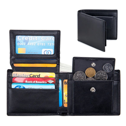 eybag Genuine Cowhide Leather Men Short Wallet RFID Blocking Card Holder Coin Pocket Purse Best Gift for Boyfriend Husband Father