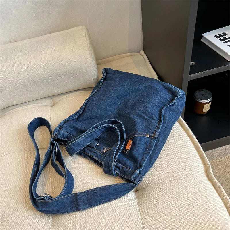 eybag Denim Cloth Women Shoulder Bag Girl Light Blue Canvas Fabric Handbag Women Casual Tote Canvas Crossbody Bag For Women