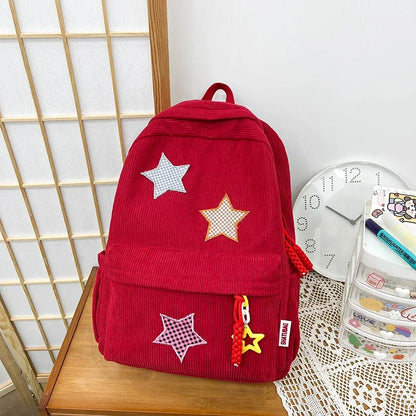 eybag Solid Star Twist Zipper Large Capacity Corduroy School Bag Classics Simple Backpack 2024 Hot Sale Light Bags for Girls and Boys