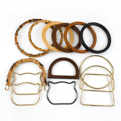 eybag 1Pc Round D-shaped Wooden Bag Handle Metal Ring Handbag Handles Replacement DIY Purse Luggage Handcrafted Accessories bag making