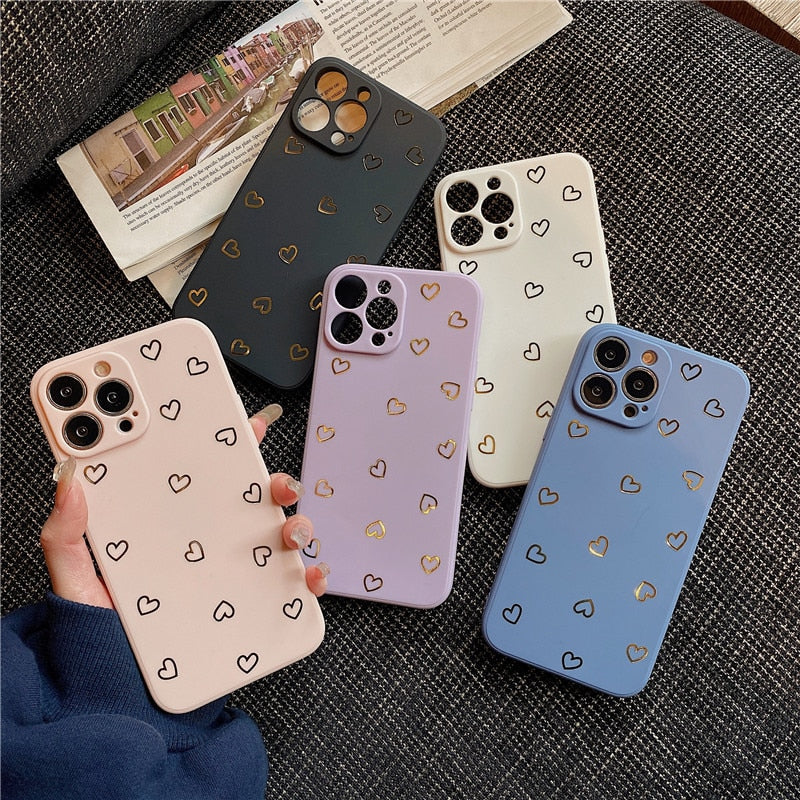 eybag Fashion Candy Color Love Heart Phone Case For iPhone 13 Pro Max 14 Pro Max 11 12 Pro X XR XS Max 7 8 14Plus Soft TPU Cover