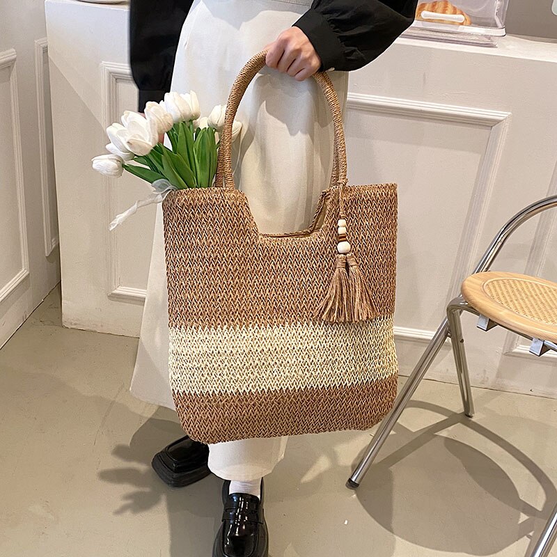 Lkblock New Fashion Straw Handbags Women Summer Beach Bag Luxury Shoulder Rattan Vintage Woven For Female bolsa femme  2023 Sac A Main