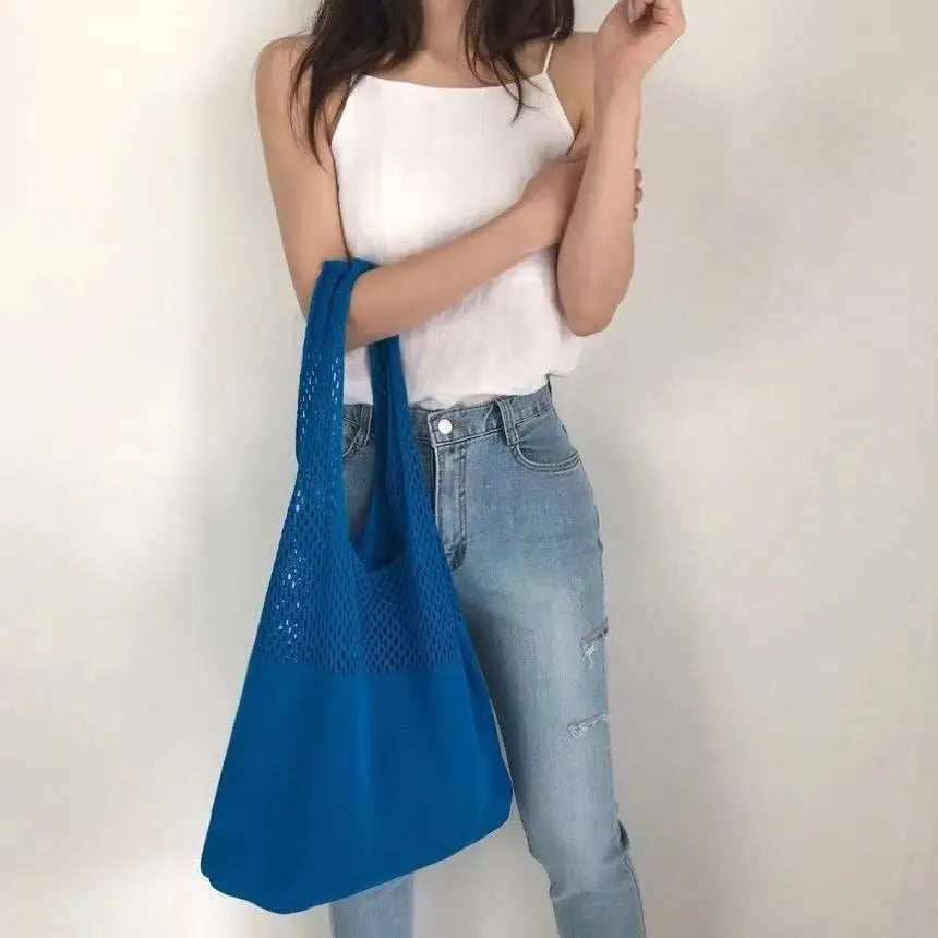 eybag Korean Ins Knitting Bag Fashion Retro Shoulder Bag Large Capacity Handbag Solid Color Casual Tote Bag Women's Backpack