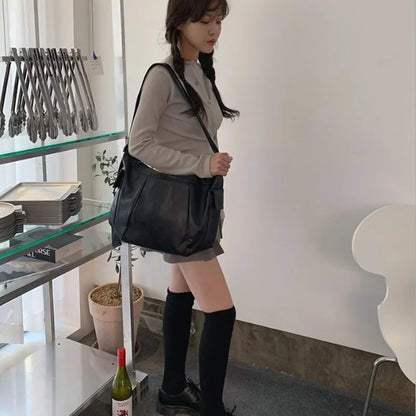 Lkblock Harajuku Solid Tote Bag Women Vintage Large Capacity Casual Handbag Ladies Retro Travel Aesthetic Messenger Bags