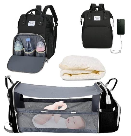 eybag USB Folding Crib Baby Travel Bed Diaper Bag Multi-Function Large Capacity Baby Backpack Diaper Bag Baby Stroller Organizer Bag