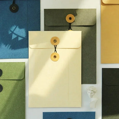 eybag Kraft Paper Envelope Vintage Winding Ticket File Documents Bag with Button String Tie Retro Business Greeting Cards Storage Bag