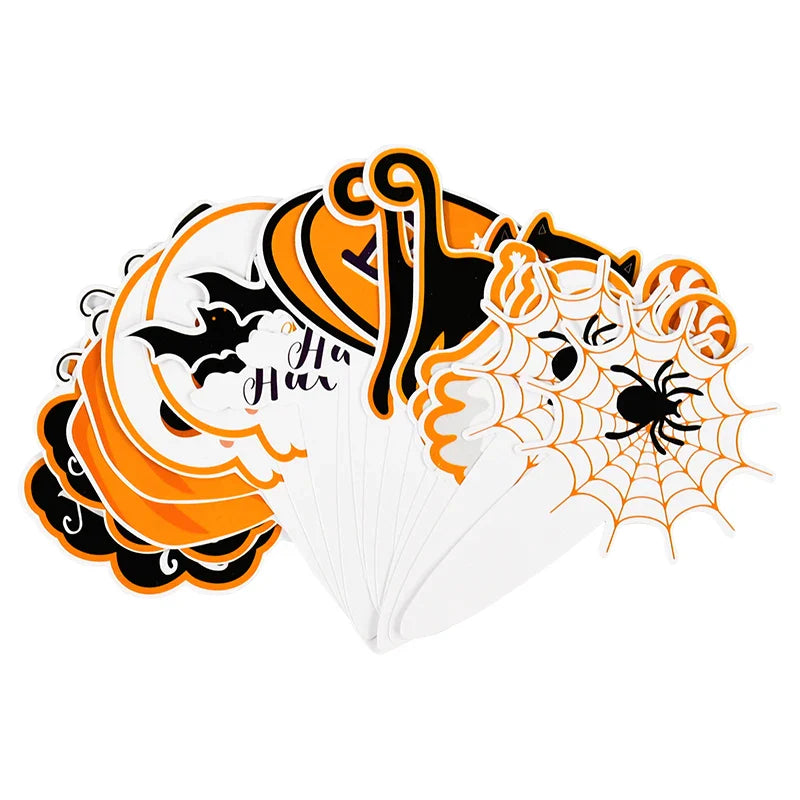 -16-48pcs Halloween Cupcake Toppers Pumpkin Ghost Bat Cake Flag Dessert Cake Decorations Kids Halloween Birthday Party Supplies