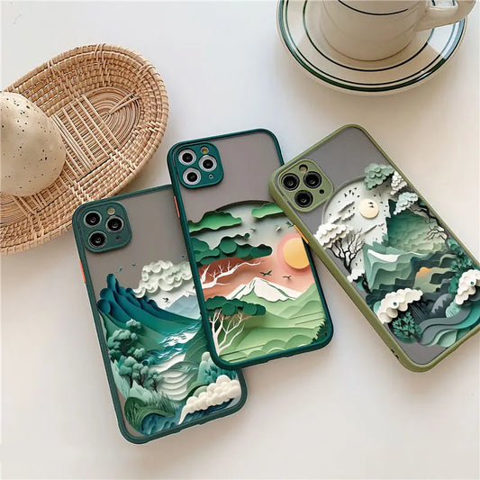 eybag Printing Landscape phone case For iPhone 15 14 11 12 13 Pro Max Mini XS X XR 7 8 Plus SE2 Creative Mountains Shockproof Cover