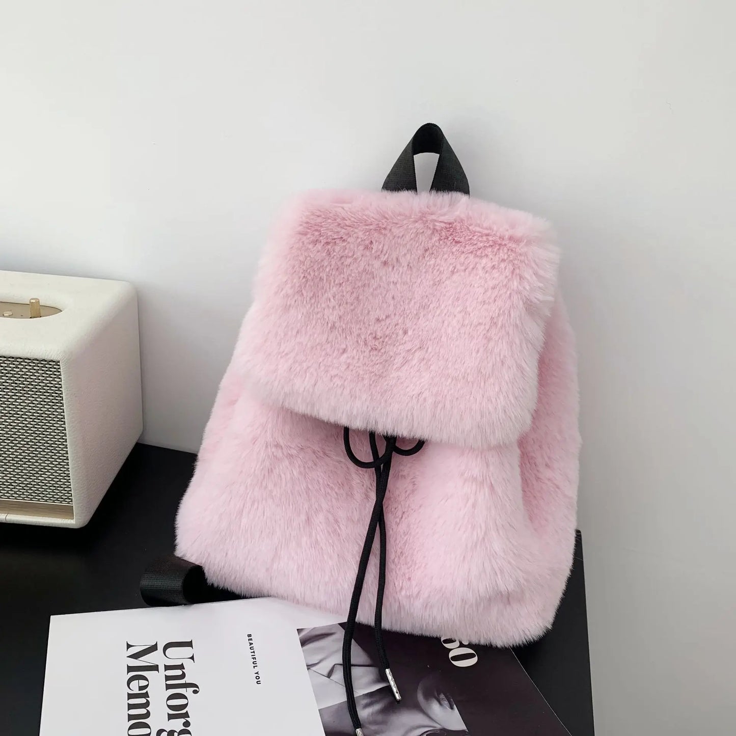 eybag Fashion Luxury Fake Fur Women's Backpack Winter Soft Plush Ladies Schoolbag Solid Color Female Furry Shoulder Bags Handbags