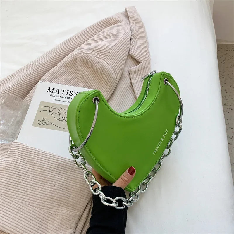 eybag Designer Thick Chain Handbags Women Luxury Ladies Heart Shaped Shoulder Bag Cute Female Clutch Purse Fashion Love Underarm Bag