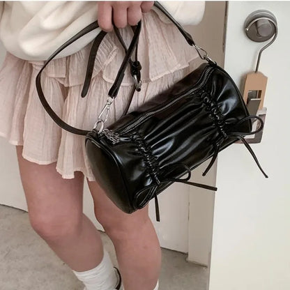 eybag Pleated Pink Women Shoulder Bag Bow Pillow Leather Sweet Elegant Fashion Handbag Gentle Casual Exquisite Ladies Armpit Bag