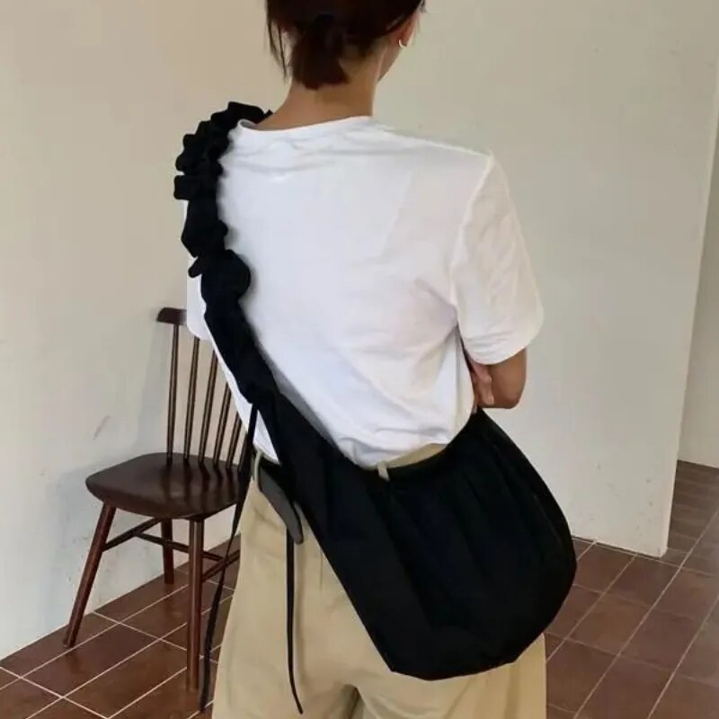 eybag - Designer Pleated Womens Shoulder Bag Korean Style Solid Color Large Capacity Fashion Purse Simple Crossbody Bags for Girls