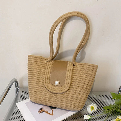 Lkblock Fashion Women's Handbag Holiday Beach Totes New Straw Woven Bucket Bag Large Capacity Single Shoulder Underarm Bags