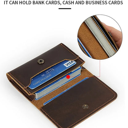 eybag Vintage Card Holder Men Genuine Leather Credit Card Holder Small Wallet Mini Purse for Men Money Bag ID Business Cards Holder