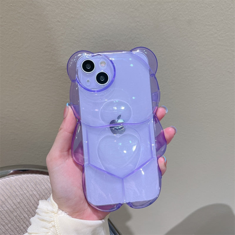 eybag INS Japan Cute 3D Love Heart Bear Transparent Phone Case For iPhone 13 Pro Max 12 11 X XR XS Silicone Soft Protective Back Cover