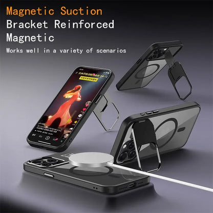 eybag Magnetic Stand Phone Case For Iphone 13 14 15 Pro Max Plus Lens Film Protection Aluminum Holder Cover For IPHON 13 14 15 Promax